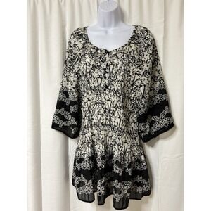 Catherines Scroll Beaded Crinkle Pleated Tunic Top Womens Plus Size 1X Black